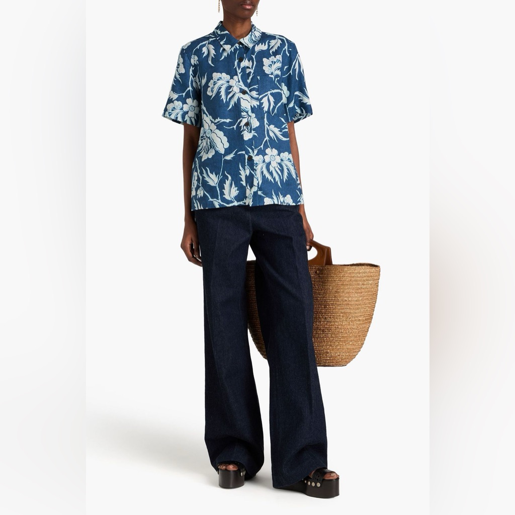 Mara Hoffman Otto Oversized Floral-Print Hemp Shirt Sz Xxs